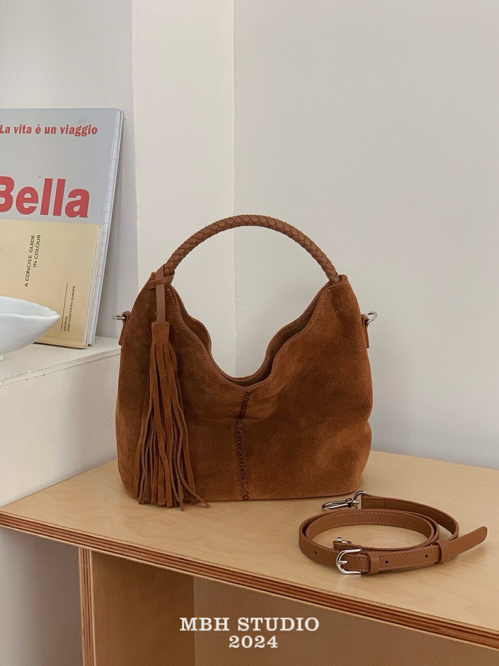 2024 Autumn Winter New Fringe Suede Matte Cowhide Genuine Leather Bucket Bag Women Versatile Handbag with Shoulder Strap - Image 2