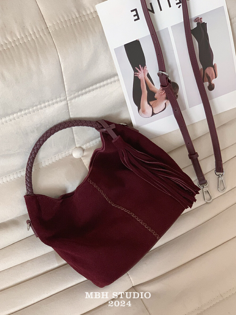 2024 Autumn Winter New Fringe Suede Matte Cowhide Genuine Leather Bucket Bag Women Versatile Handbag with Shoulder Strap - Image 3