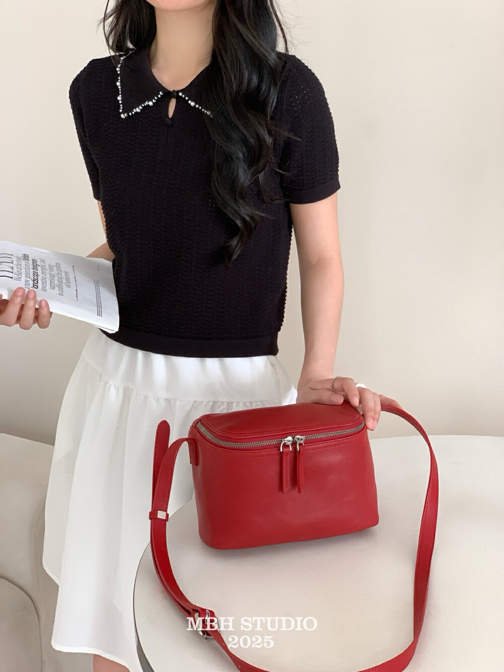 MBH Vintage Vegetable-Tanned Leather Lunch Box Bag Minimalist Niche Genuine Leather Box Bag Shoulder Crossbody Bag - Image 3