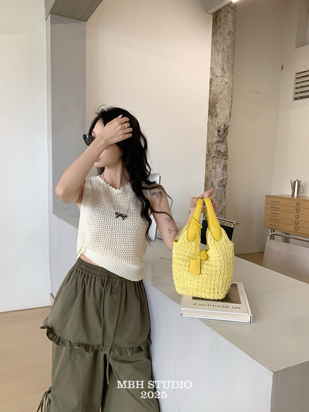 Handmade Woven Straw Basket Bag Beach Shoulder Crossbody Tote with Charm