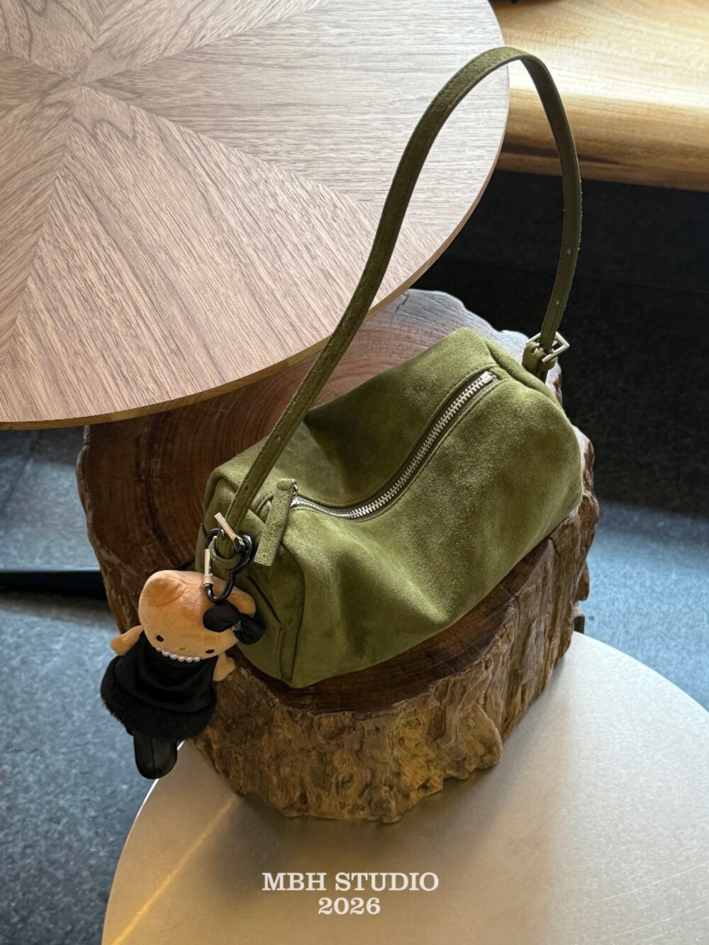 MBH Niche Design Suede Pencil Bag Boston Genuine Leather Underarm Crossbody Shoulder Bag with Strap
